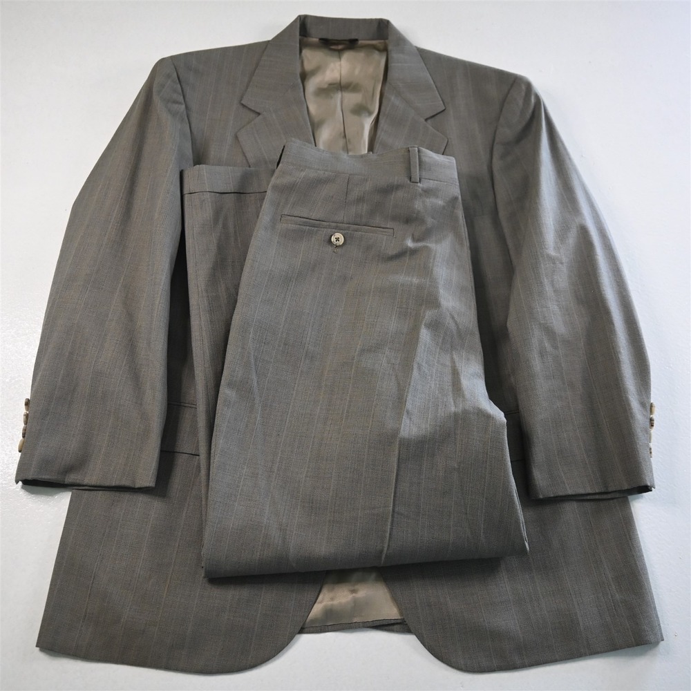 Vtg USA Made Corbin 44S 36x29 Tan Brown Striped Wool Mens Jacket Pants Suit